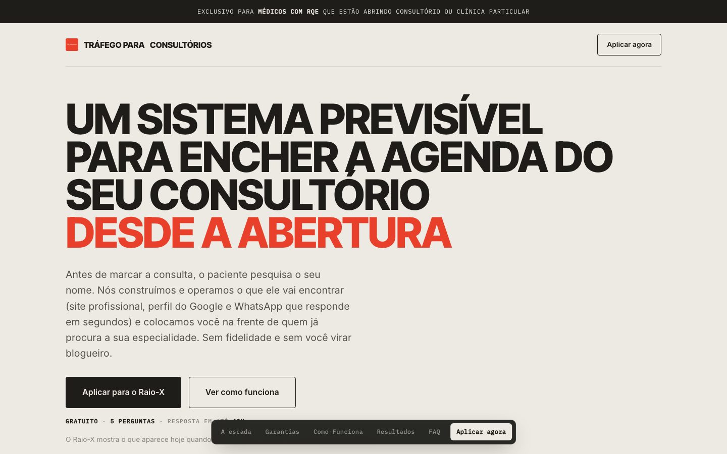 Landing page da Tráfego Para Consultórios