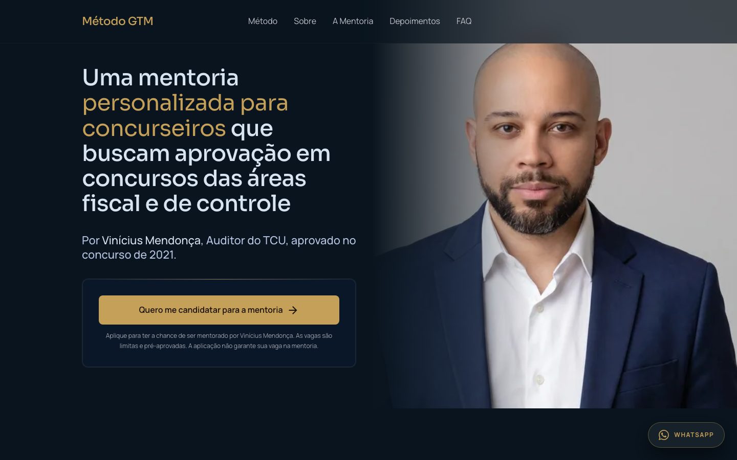Landing page da mentoria Método GTM, de Vinícius Mendonça